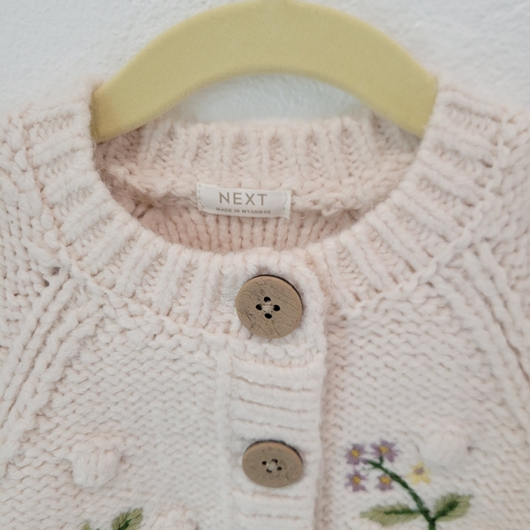Next Baby Girl Cream Floral Bobble Knit Cardigan 6–9M - Picture 2 of 4